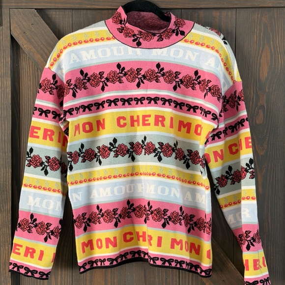 ANTHROPOLOGIE Maeve Women’s Fanciful Mon Cheri Mock Sweater Size Medium - Picture 3 of 9